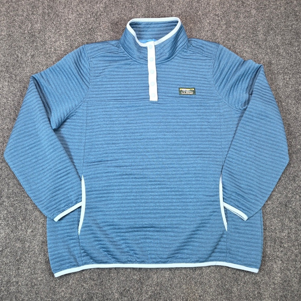 LL Bean Sweatshirt Womens XL Regular Blue Quilted Snap Neck Pullover 506463